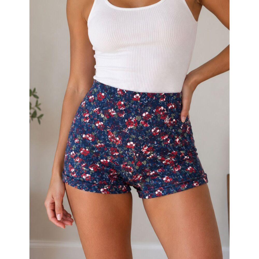 Hollister Vintage Inspired High Rise Knit Medium Women's Jrs Floral Print Shorts